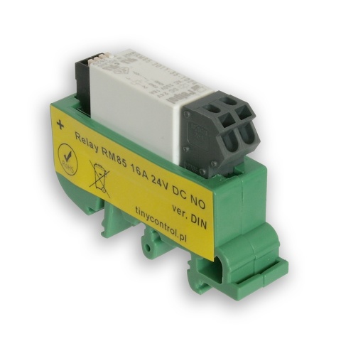 Relay board with RM85 relay 16 A, 24 V coil, with DIN rail mount